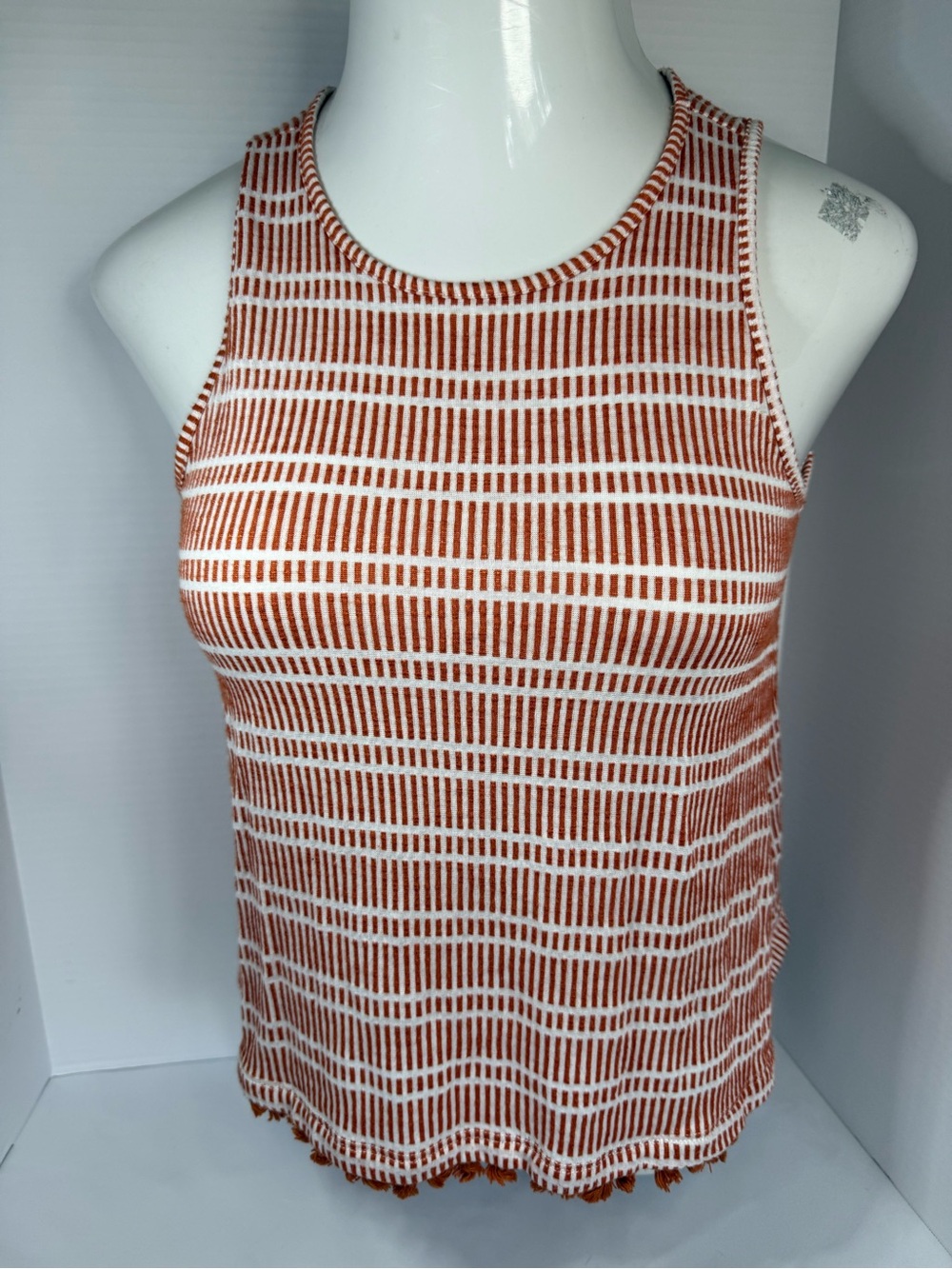 Women's Rust and White Striped Knit Tank Top